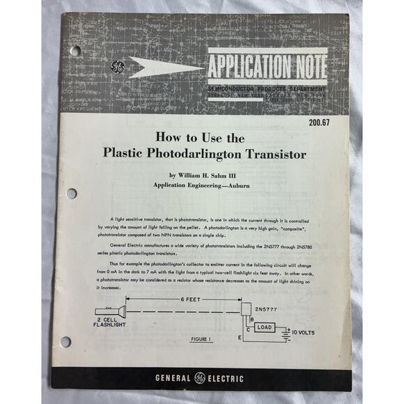 General Electric Application Note - Plastic Photodarlington Transistor VTG 1972 - Picture 1 of 5